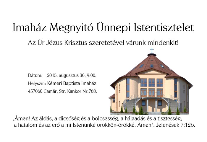 kemeri baptista imahaz megnyito unnepi Istentisztelet